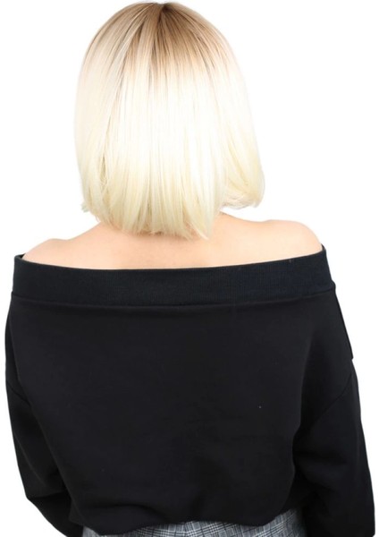 Kısa Küt Perçemli Fiber Sentetik Peruk - Balköpüğü / Platin Ombreli fırsatları