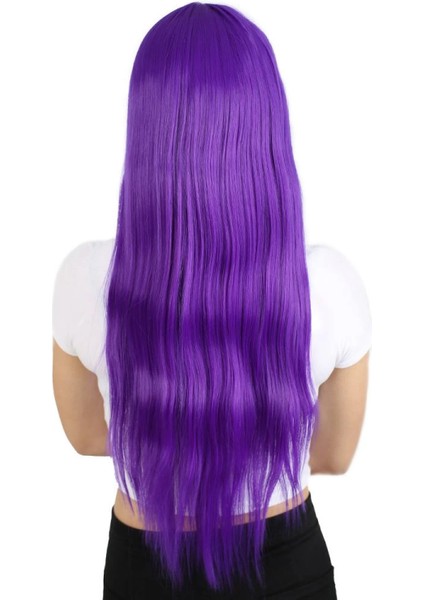 Uzun Kahküllü Fiber Sentetik Peruk - Mor fırsatları