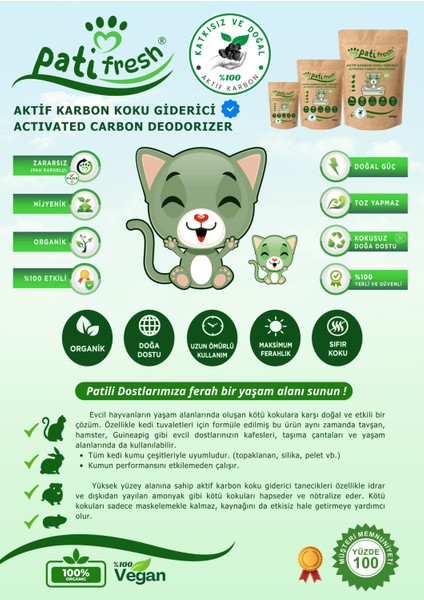 Doğal Aktif Karbon Kedi Kumu Koku Giderici 100 gr indirimleri