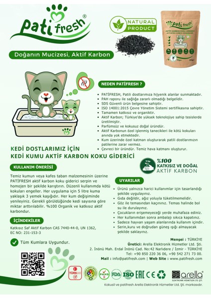 Doğal Aktif Karbon Kedi Kumu Koku Giderici 100 gr