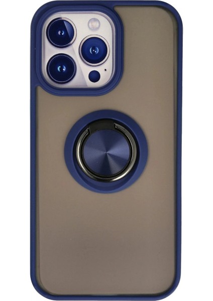 iPhone 13 Pro Max Kılıf Montreal Yüzüklü Silikon Kapak - Lacivert