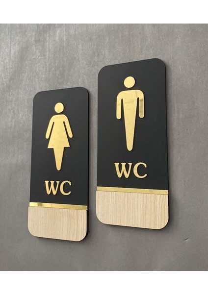 Meşe Gold Serisi Natural Dikey Wc Yönlendirme Seti Bay-Bayan Wc Yönlendirme Yazısı Ahşap 20*9 cm modelleri
