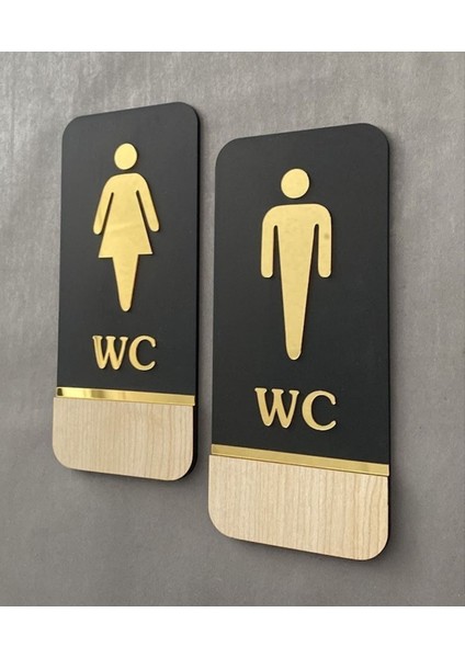 Meşe Gold Serisi Natural Dikey Wc Yönlendirme Seti Bay-Bayan Wc Yönlendirme Yazısı Ahşap 20*9 cm fırsatları