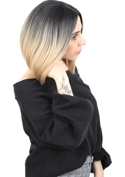 Kahkülsüz Düz Kısa Fiber Sentetik Peruk - Siyah / Balköpüğü Ombreli fiyatları