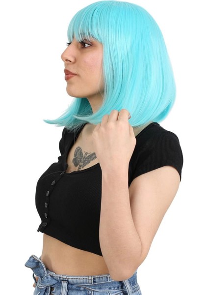 Küt Kahküllü Fiber Sentetik Peruk - Bebek Mavisi modelleri