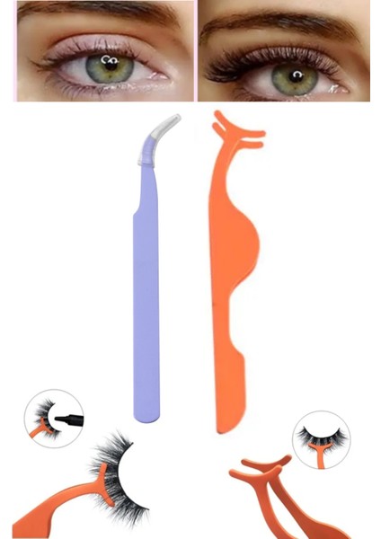 Ipek Takma Kirpik Seti ve Kirpik Cımbızı, Turuncu, Şık ve Kullanışlı XS608