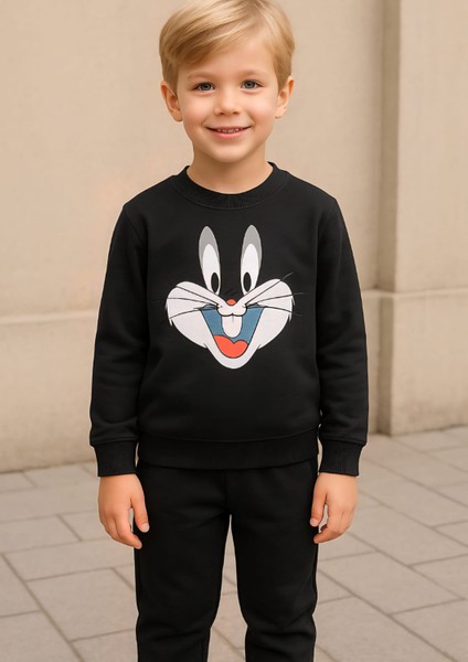 Kız Erkek Çocuk Sevimli Karakter Baskılı Siyah Eşofman Takımı fiyatları