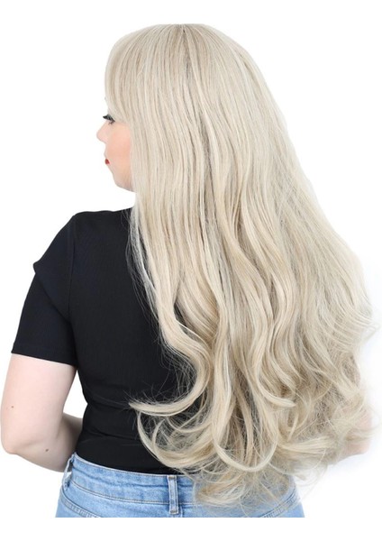 Kahküllü Uzun Dalgalı Fiber Sentetik Peruk - Balköpüğü / Platin Röfleli fırsatları