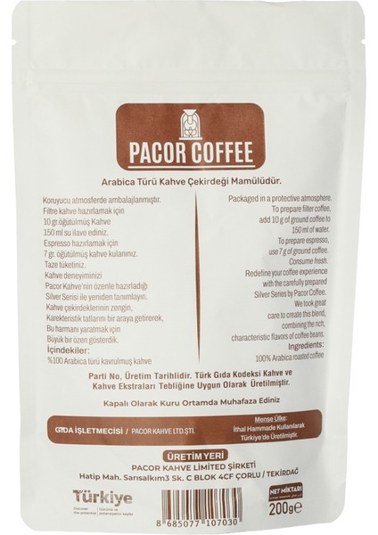 Sılver Serıes Öğütülmüş Kahve - 200G fiyatları