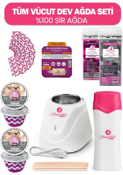 Tüm Vücut Ağda Seti, Ağda Makinesi ve Yağı ile Pürüzsüz Cilt