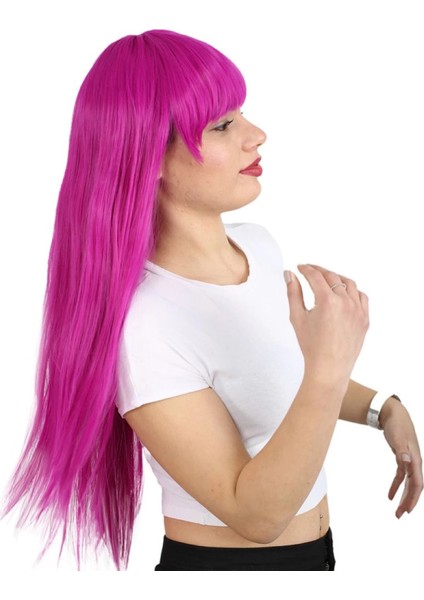 Uzun Kahküllü Fiber Sentetik Peruk - Fuşya fiyatları