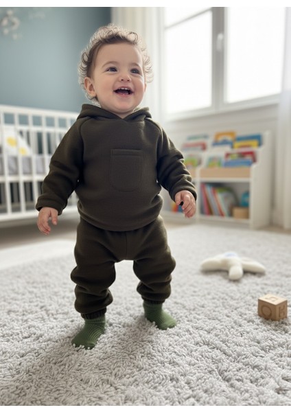 Bebek Çocuk Polar Kapişonlu Takım Kreş Alt Üst