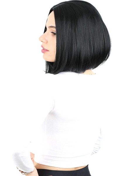 Kahkülsüz Düz Kısa Fiber Sentetik Peruk - Siyah modelleri