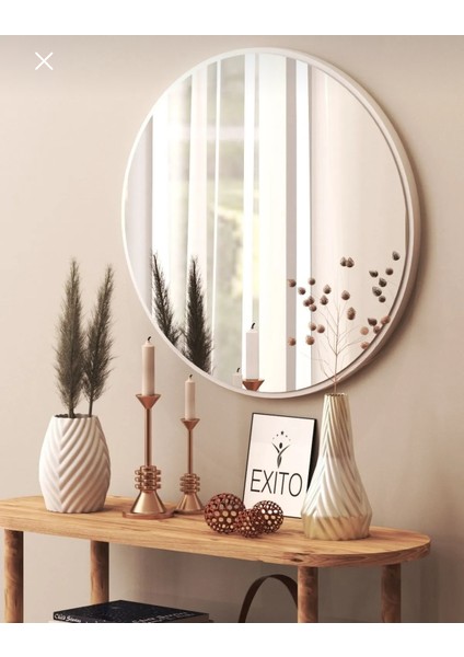 Dekoratif Yuvarlak Ayna Beyaz 58 cm Antre Hol Wc Beyaz 58 cm