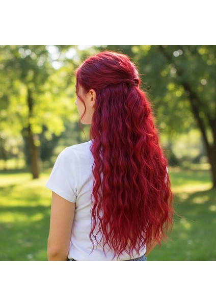 Fiber Sentetik Kabarık Dalgalı Yarım Ay + 2 Yan Çıt Çıt - Kızıl