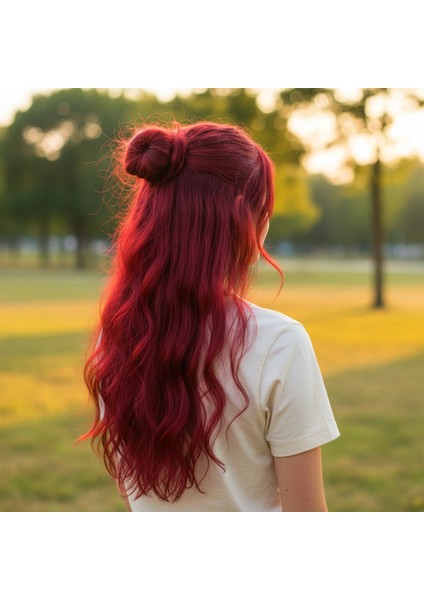 Fiber Sentetik Dalgalı Yarım Ay + 2 Yan Çıt Çıt - Kızıl