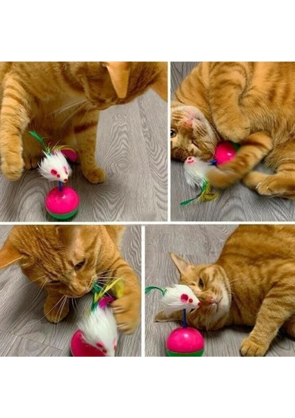 Kedi Oyun Topu Tüylü Fareli Hacı Yatmaz Eğitici Yavru Kedi Fare Kovalama Oyuncağı modelleri