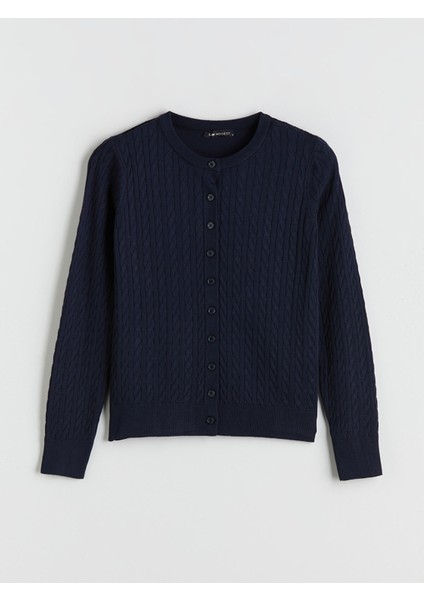 Yeni Sezon Bisiklet Yaka Kendinden Desenli Kadın Triko Hırka indirimleri