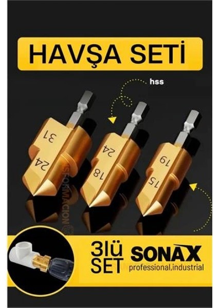 Modacar Plastik Boru Kalemtraş Kademeli Boru Açma Pvc Pprc Boru Tamir Delme Genişletme Onarımı İçin 3lü Havşa Seti fiyatları