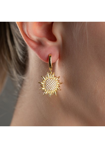 925 Ayar Gümüş Taşlı Ay Çiçeği Küpe modelleri