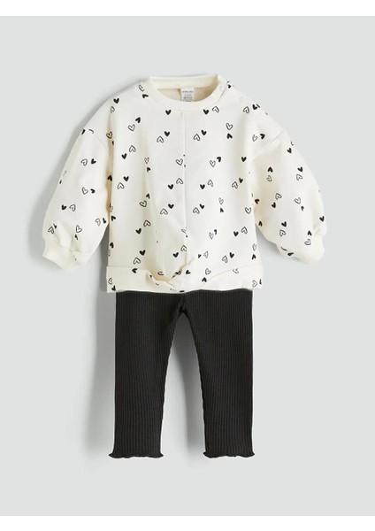 Bisiklet Yaka Kız Bebek Sweatshirt ve Tayt 2'li (W5)