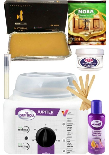 800ML Ağda Isıtıcı + Doğal Kalıp Ağda 500ML + Tüy Dökücü + Ağda Seti