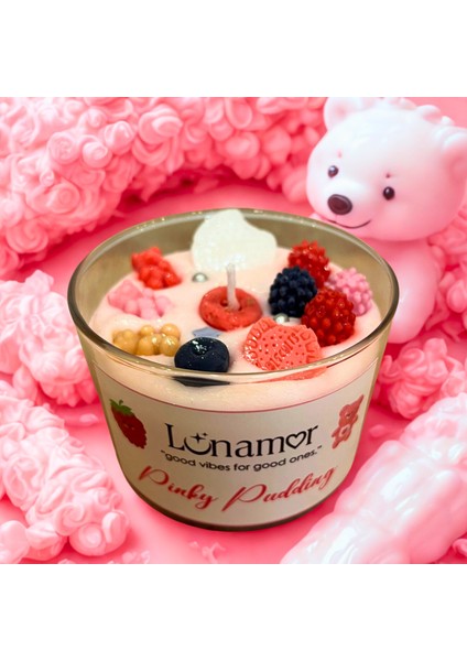 Pinky Pudding - Puding Temalı Çilek Kokulu Soya Mum modelleri