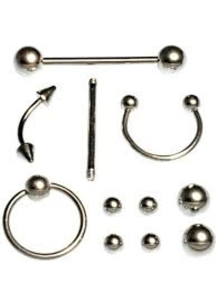 11 Parça Piercing (cerrahi Çelik) Ve Piercing Topu Seti Piirsing