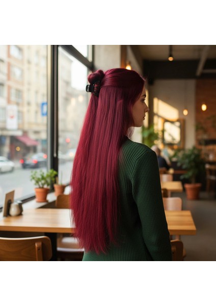 Fiber Sentetik Düz Yarım Ay + 2 Yan Çıt Çıt - Kızıl