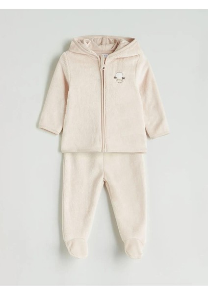 Kapüşonlü Erkek Bebek Hırka ve Pantolon 2'li (W5)