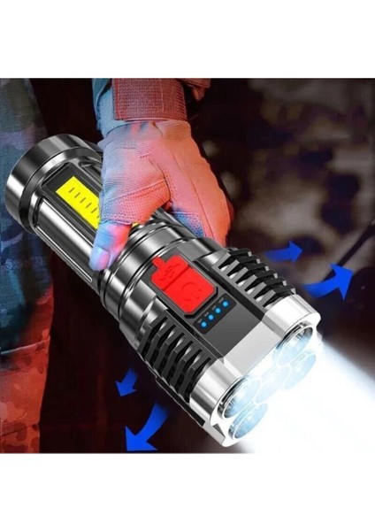 Ultra Parlak El Feneri Usb Şarj 4 Led+yan Cob Led Taktik Günlük Hayat Kamp Avcılık El Feneri fiyatları