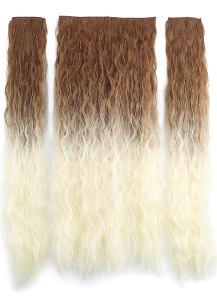 Fiber Sentetik Kabarık Dalgalı Yarım Ay + 2 Yan Çıt Çıt - Koyu Kumral Platin Ombreli fiyatları