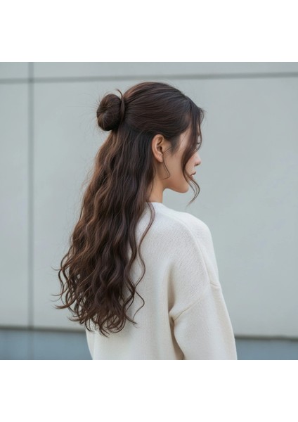 Fiber Sentetik Dalgalı Yarım Ay + 2 Yan Çıt Çıt - Koyu Kahve