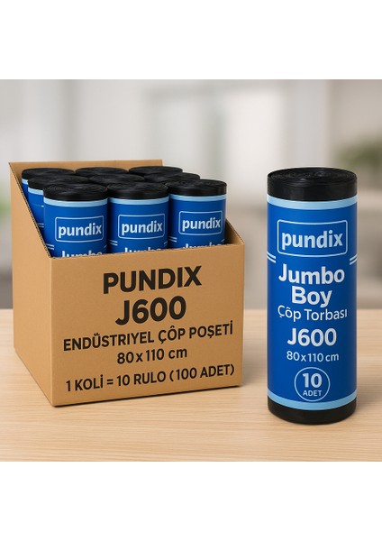 Pundıx J600 Endüstriyel Jumbo Boy Çöp Poşeti – 80X110 cm – 1 Koli (10 Rulo / 100 Adet) fırsatları