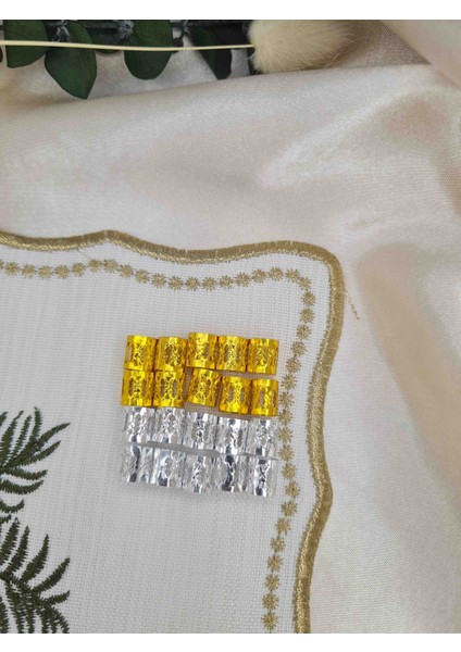 Altın & Gümüş Renk Örgü Saç Takısı – 20’li Karışık Saç Boncuğu Seti