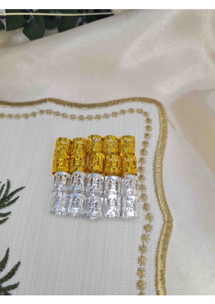 Altın & Gümüş Renk Örgü Saç Takısı – 20’li Karışık Saç Boncuğu Seti modelleri