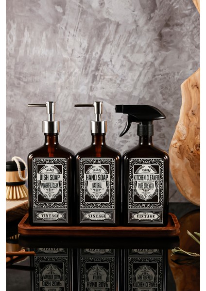 500ML Ahşap Stantlı New Premium El Sabunu,bulaşık Deterjanı, Mutfak Temizleyicisi Şişesi Set fiyatları