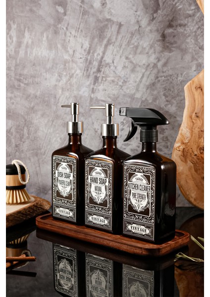 500ML Ahşap Stantlı New Premium El Sabunu,bulaşık Deterjanı, Mutfak Temizleyicisi Şişesi Set modelleri
