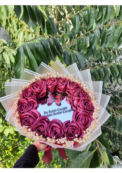 Aynalı - Cipsolu - LED Işıklı - Solmayan Gül Buketi Bordo Gül Dışı Kırmızı