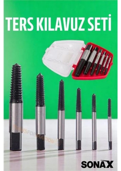 Modacar Ters Kılavuz 6 lı Set Saf Çelik Kırık Civata Vida Sökücü Kırılmış Vida Civata Sökme Aparatı