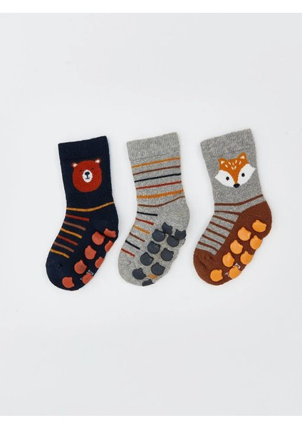 Kaydırmaz Tabanlı Erkek Çocuk Soket Çorap 3'lü (W5)