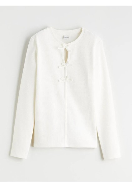 Bisiklet Yaka Fiyonk Detaylı Kız Çocuk Tişört (W5)