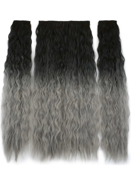 Fiber Sentetik Kabarık Dalgalı Yarım Ay + 2 Yan Çıt Çıt - Siyah Gri Ombreli fiyatları