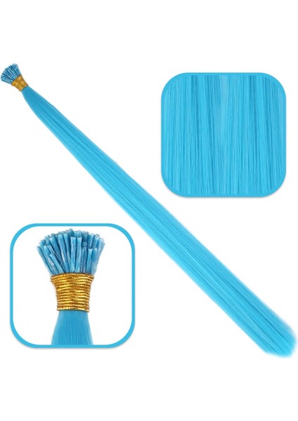 Fiber Sentetik Boncuk Kaynaklık Renkli Saç - Turkuaz Mavi - 100 Adet