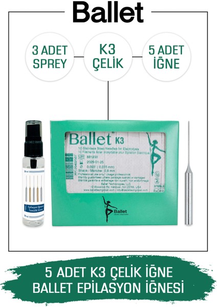 5 Adet K3 Çelik Epilasyon Iğnesi Gümüş Kaliteli Orijinal Set