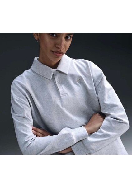 Sportswear Essential Women's Oversized Long-Sleeve Polo Açık Gri Kadın Sweatshirt
