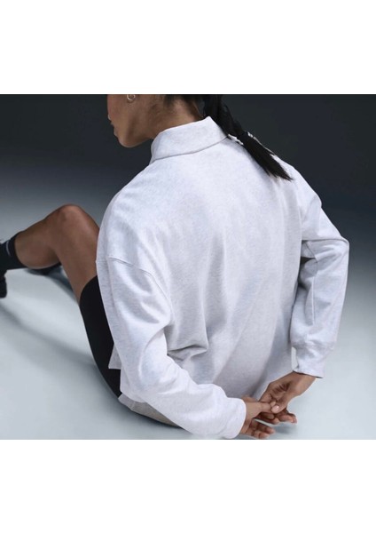 Sportswear Essential Women's Oversized Long-Sleeve Polo Açık Gri Kadın Sweatshirt modelleri