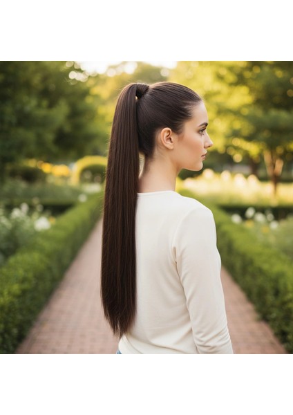 Bağlamalı Düz At Kuyruğu - Kahve Karamel