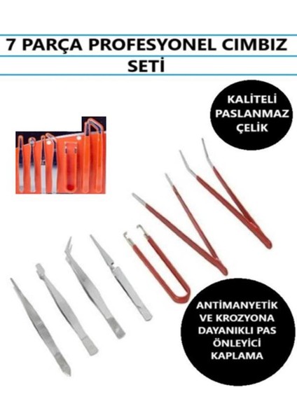 7 Parça Hassas Profesyonel Cımbız Seti, Tamir ve Elektronik Işleri Için Uygun