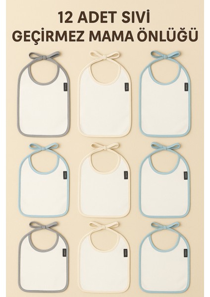12'li Sıvı Geçirmez Bebek Mama Önlüğü Seti | Yumuşak Yıkanabilir